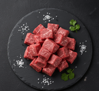 Fresh diced boneless beef cubes for curry or stew