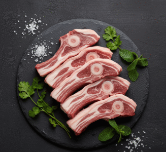 Fresh spring lamb back chops ready for grilling or roasting
