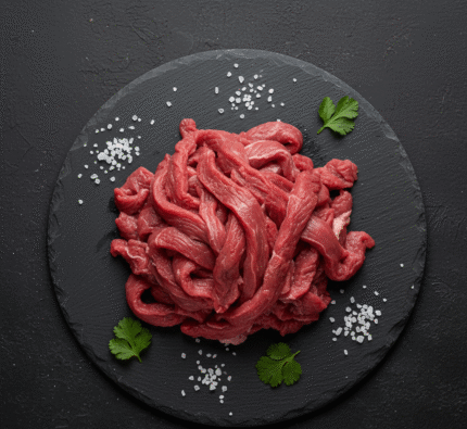 Fresh halal beef strips prepared by local butcher in Milton Keynes — perfect for stir fry and fajitas
