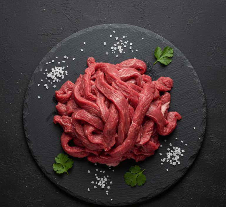 Fresh halal beef strips prepared by local butcher in Milton Keynes — perfect for stir fry and fajitas