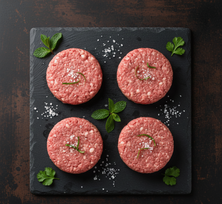 Fresh 4oz halal lamb burgers prepared by halal butcher in Milton Keynes