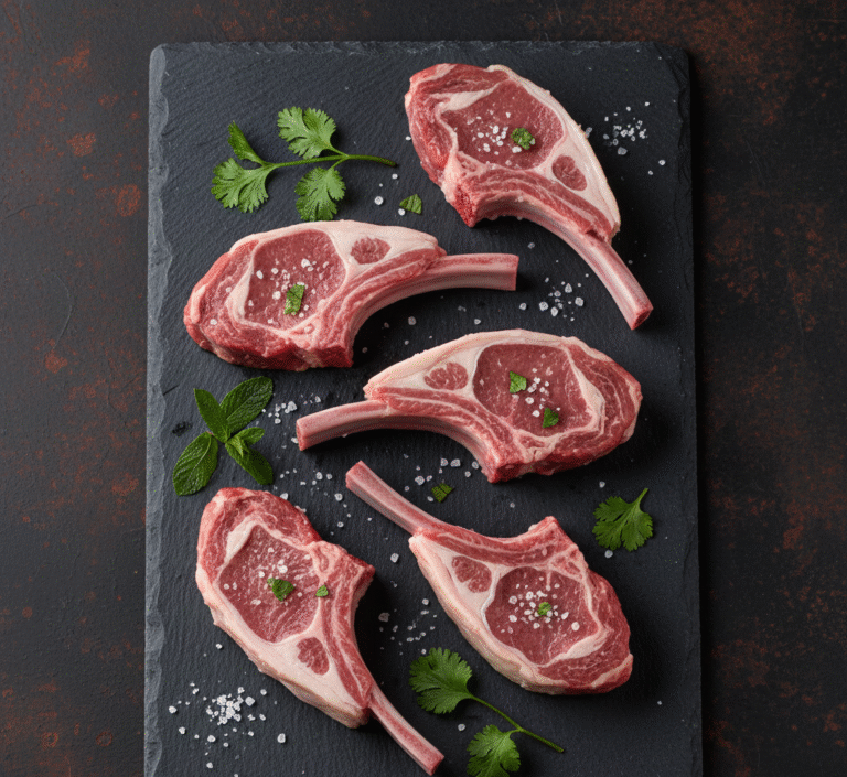 Fresh halal lamb cutlets prepared by butcher in Milton Keynes