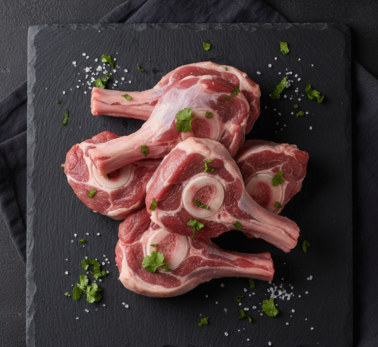 Fresh halal mutton shanks prepared by butcher in Milton Keynes